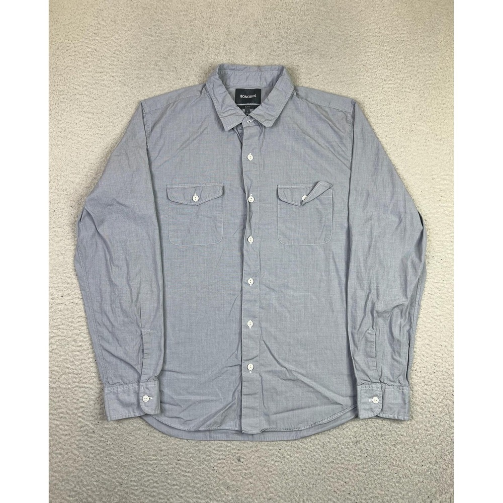 Bonobos Mens Large Gray Slim Fit Long Sleeve Chambray Button Up 18618-GYJ95